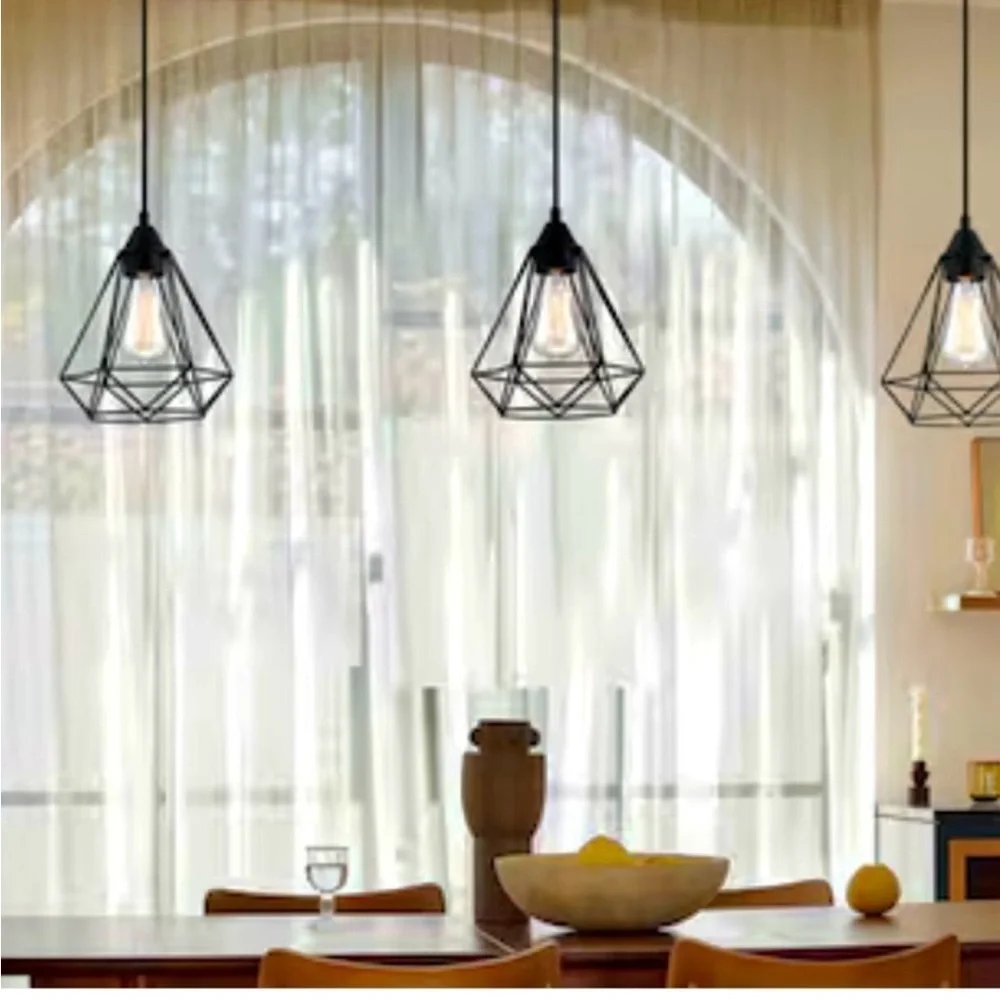 FAYMART 8.31-in x 8-in Geometric Matte Black Pendant Light Shade set of 3